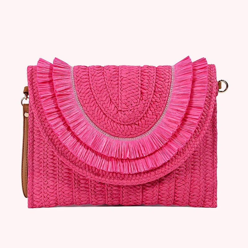 Women’s Woven Straw Clutch with Wrist Strap