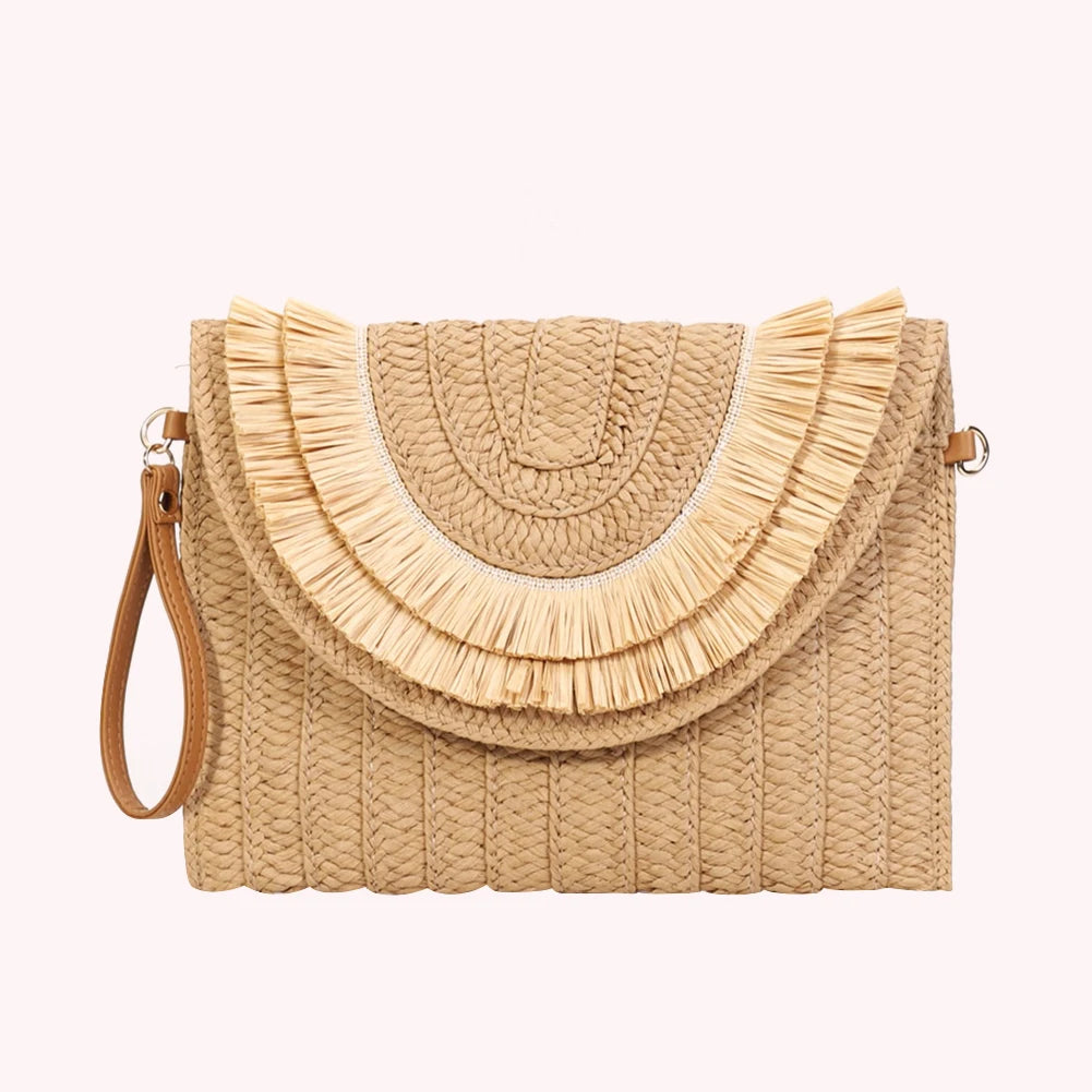 Women’s Woven Straw Clutch with Wrist Strap