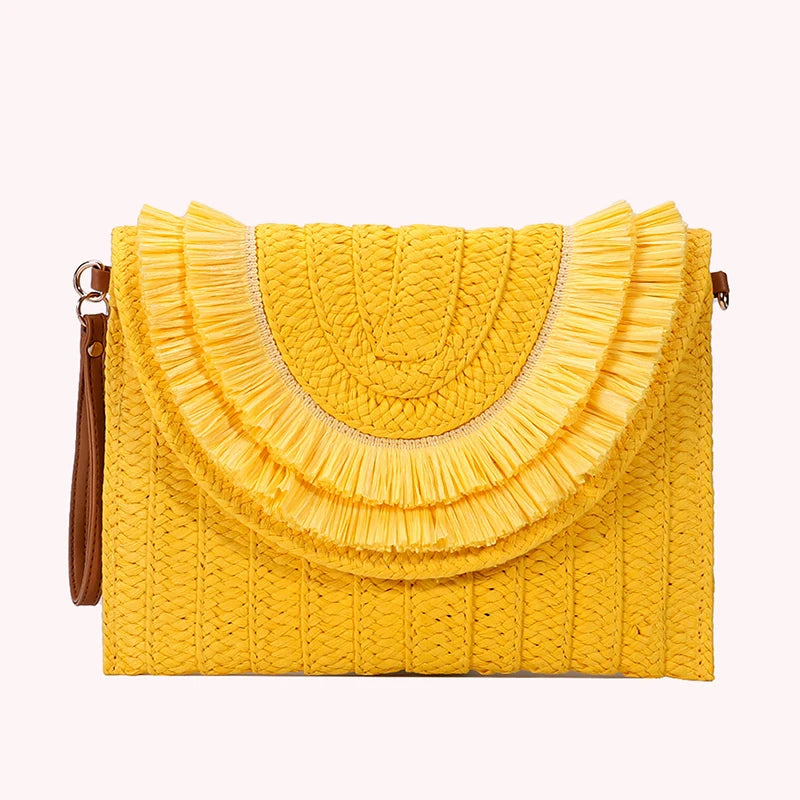 Women’s Woven Straw Clutch with Wrist Strap