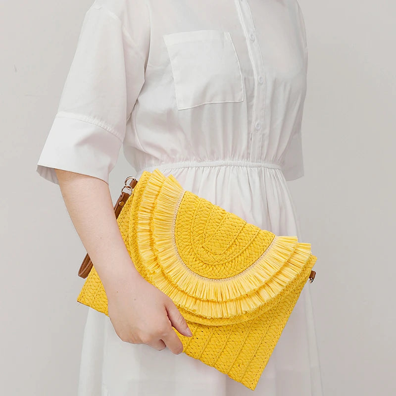 Women’s Woven Straw Clutch with Wrist Strap