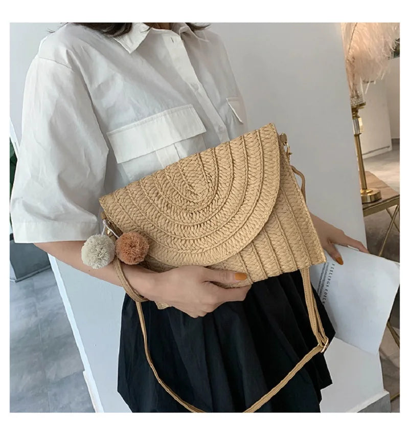 Straw Flap Clutch Purse for Women