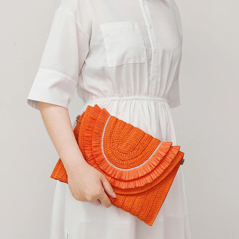 Women’s Woven Straw Clutch with Wrist Strap