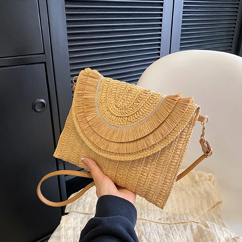 Women’s Woven Straw Clutch with Wrist Strap