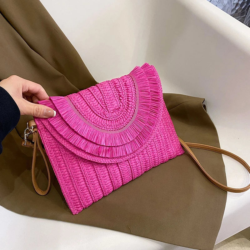 Women’s Woven Straw Clutch with Wrist Strap