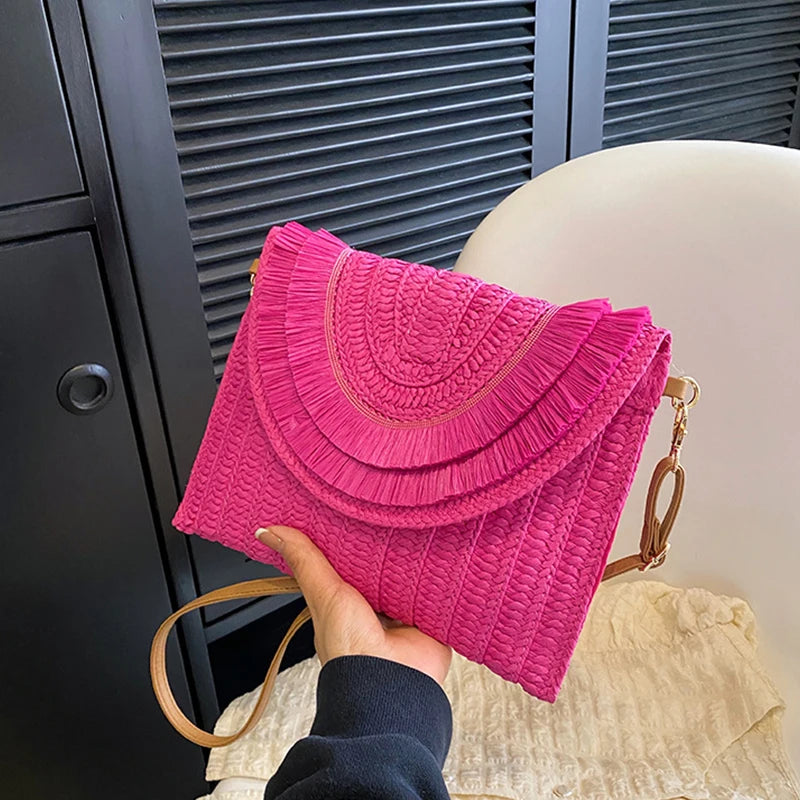 Women’s Woven Straw Clutch with Wrist Strap