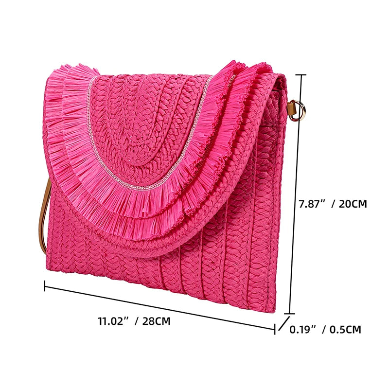 Women’s Woven Straw Clutch with Wrist Strap