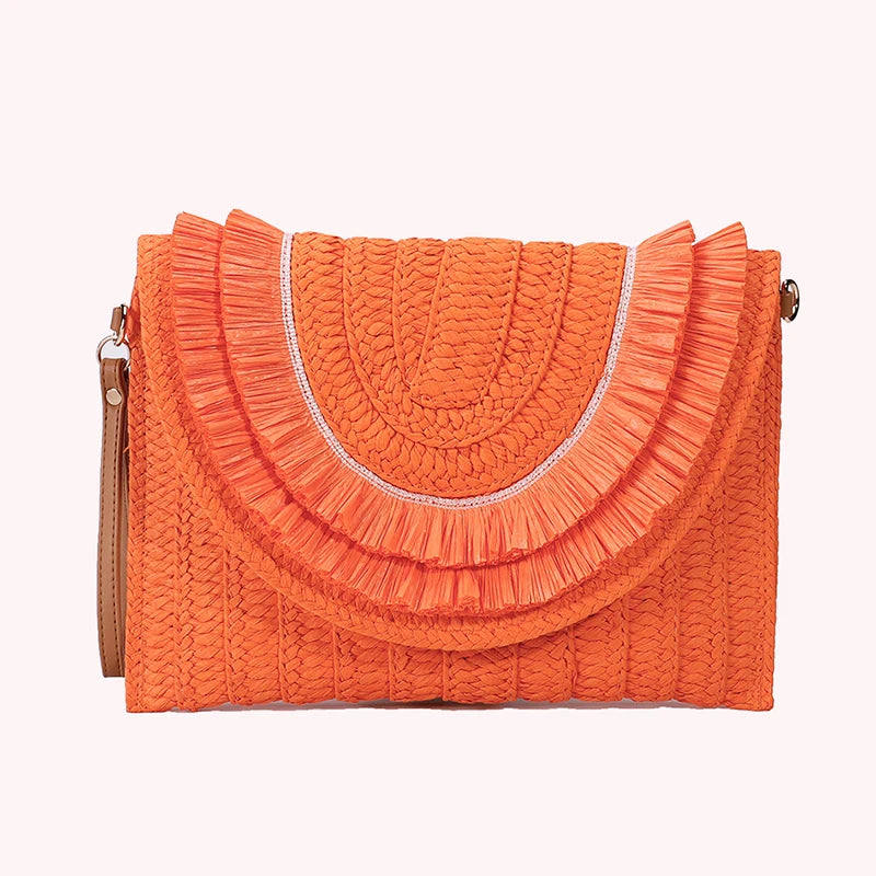 Women’s Woven Straw Clutch with Wrist Strap