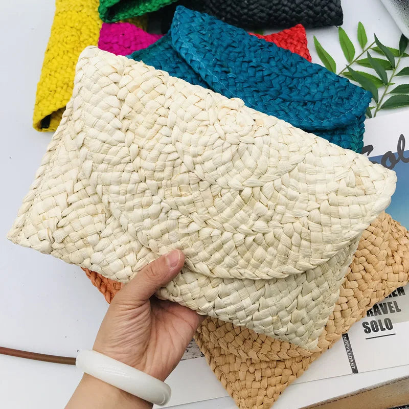 Straw Flap Clutch Purse for Women