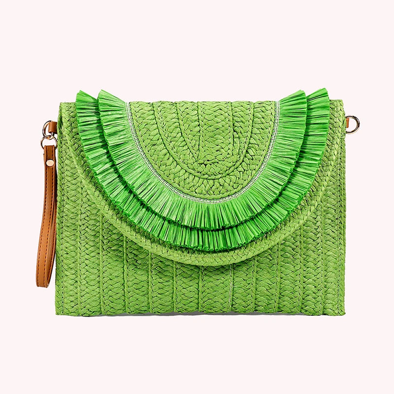 Women’s Woven Straw Clutch with Wrist Strap