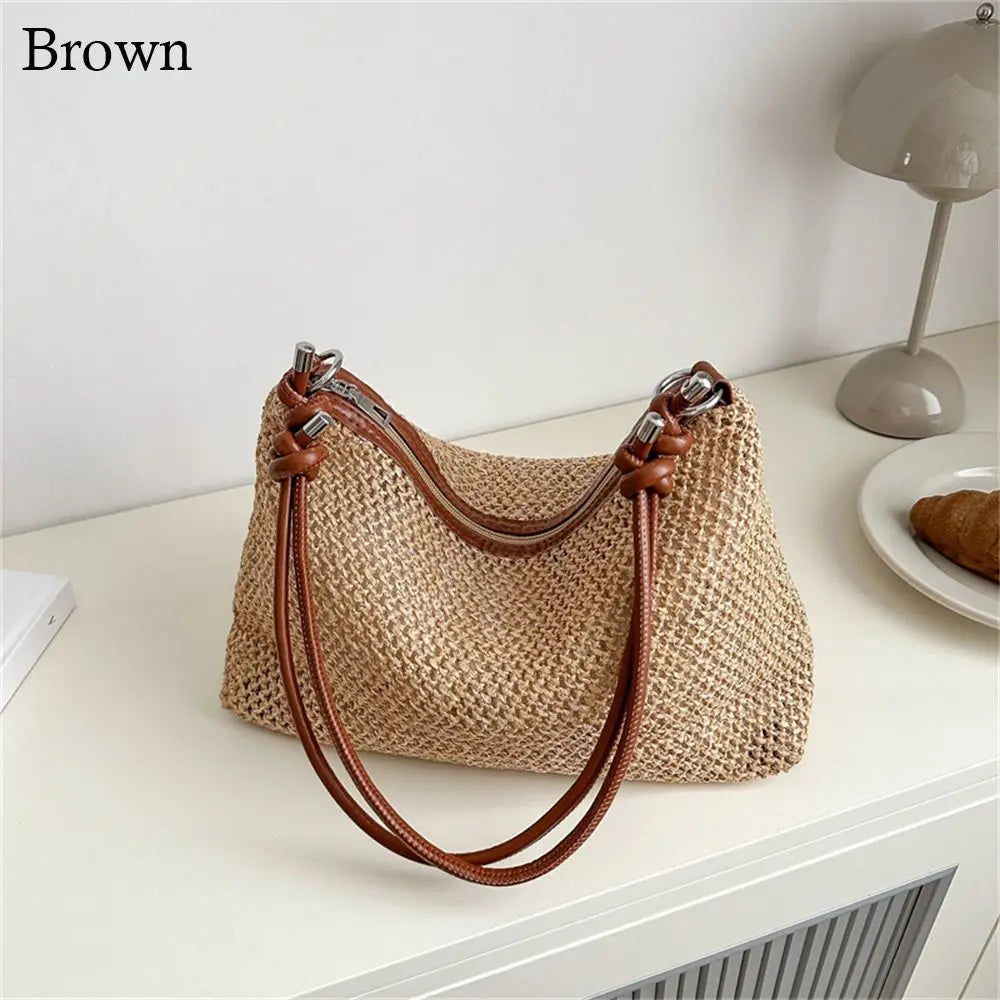 Summer Ladies Straw Bag Fashion Woven Handbag Rattan Handmade Braid Tote Large Capacity Summer Beach Handbag for Women Girls