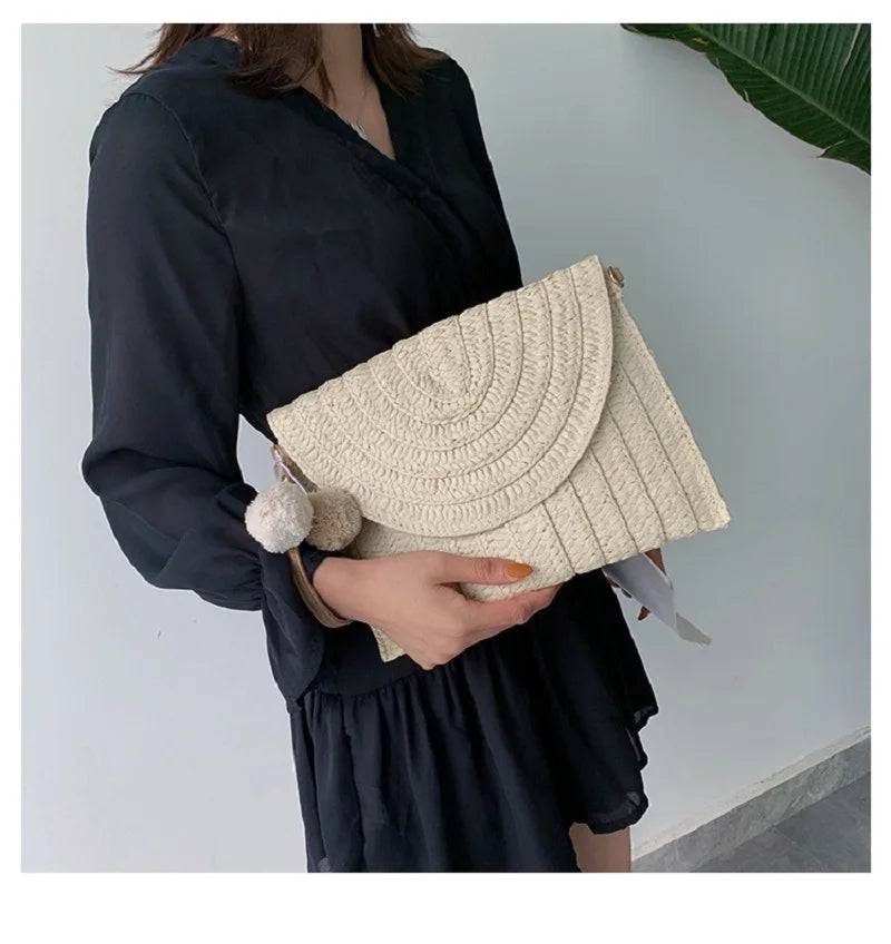 Straw Flap Clutch Purse for Women