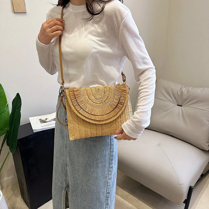 Women’s Woven Straw Clutch with Wrist Strap