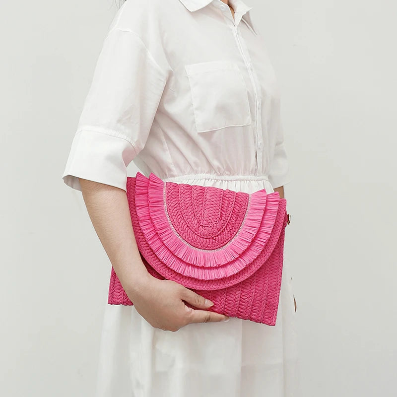 Women’s Woven Straw Clutch with Wrist Strap